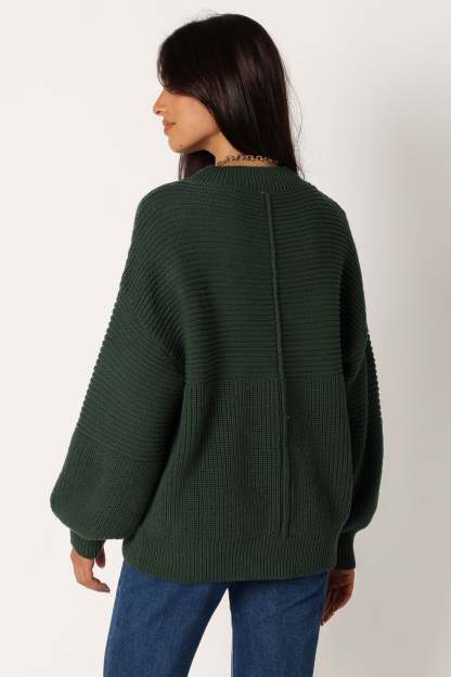 Meredith Ribbed Crewneck Knit Sweater - Green-Sunny Prom