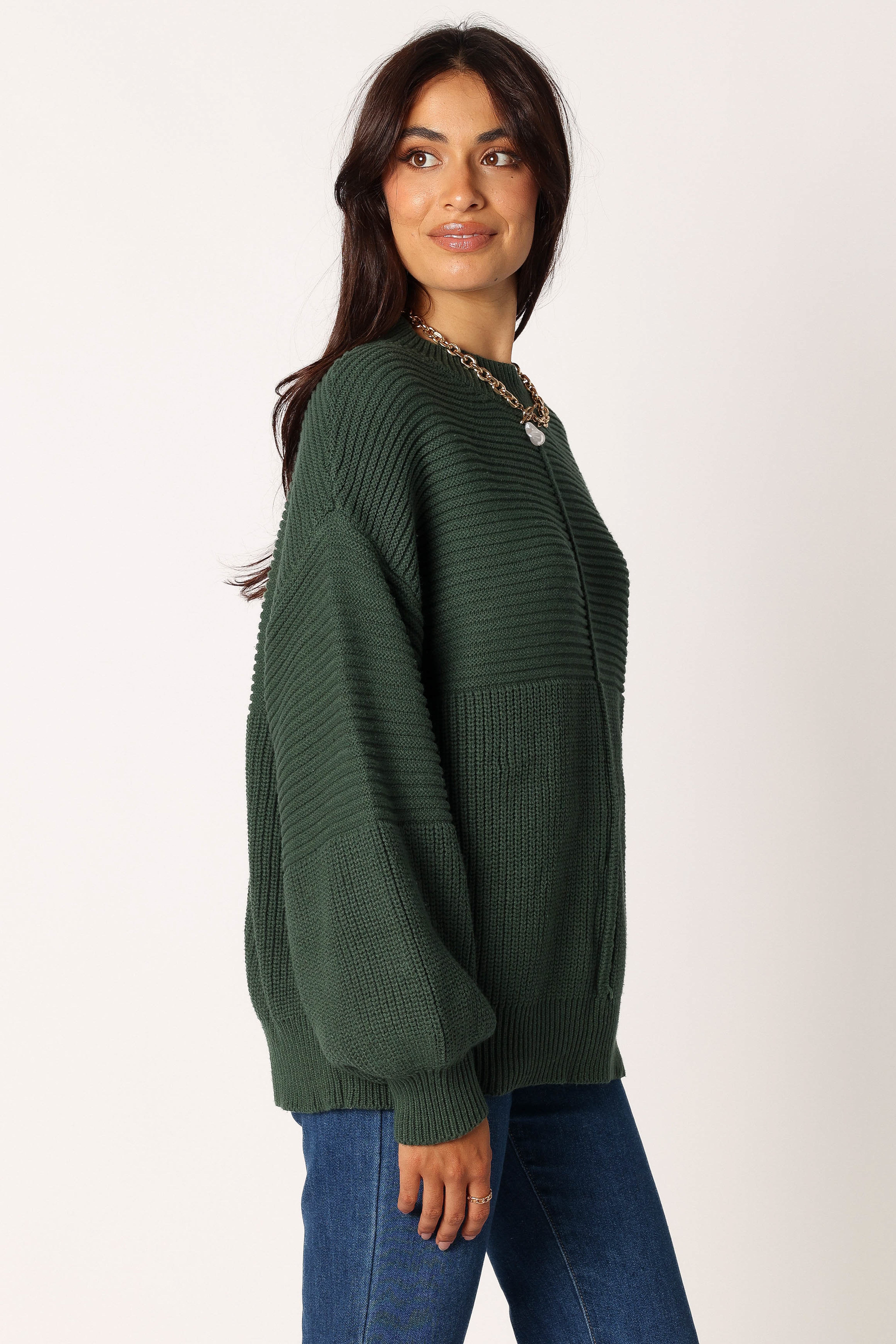 Meredith Ribbed Crewneck Knit Sweater - Green-Sunny Prom