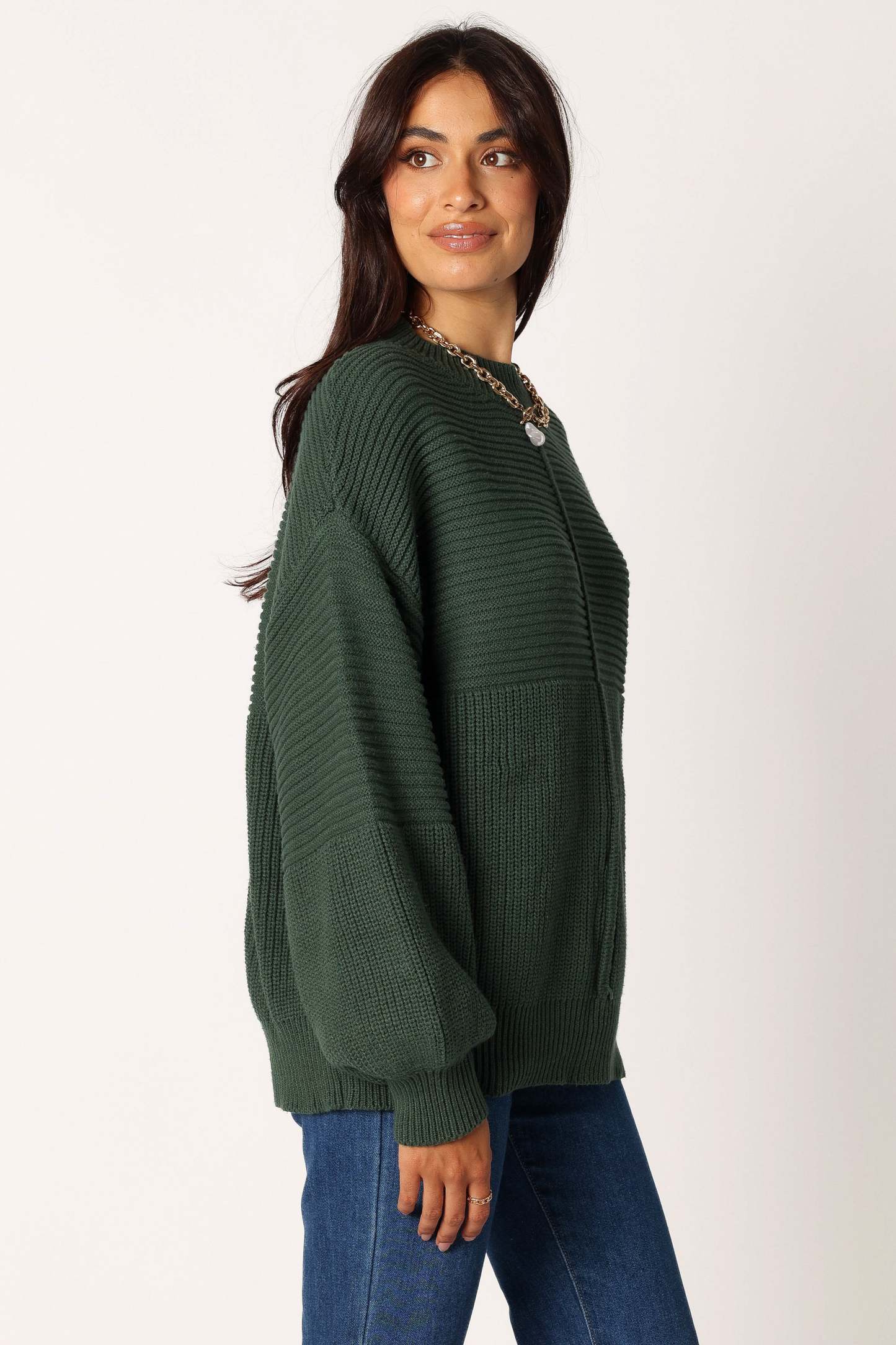 Meredith Ribbed Crewneck Knit Sweater - Green-Sunny Prom