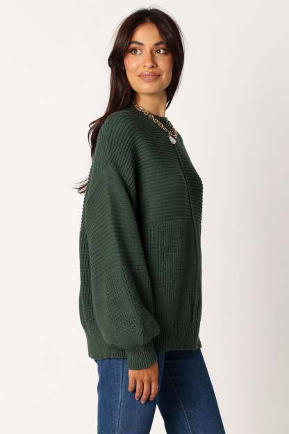 Meredith Ribbed Crewneck Knit Sweater - Green-Sunny Prom