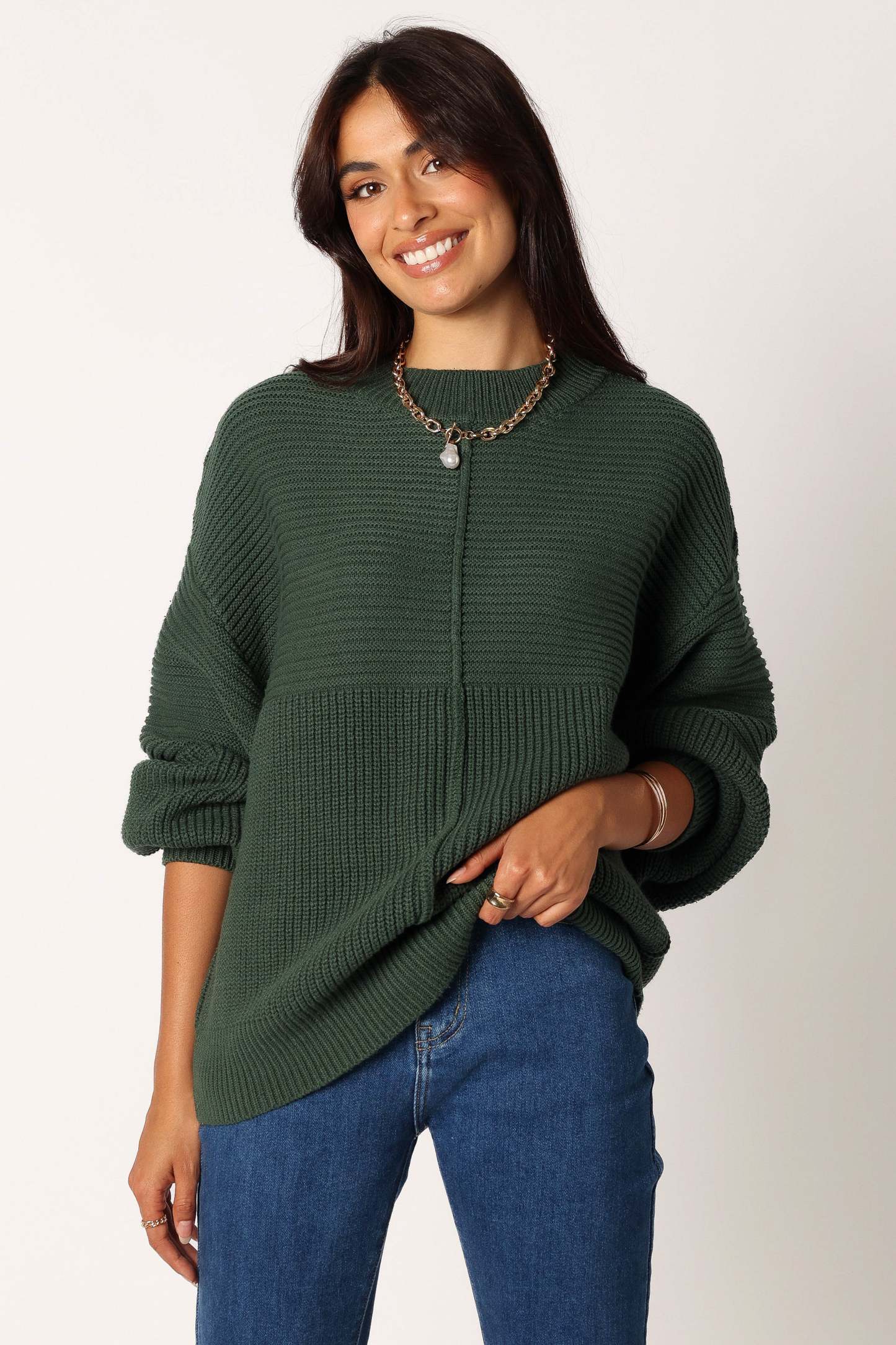 Meredith Ribbed Crewneck Knit Sweater - Green-Sunny Prom