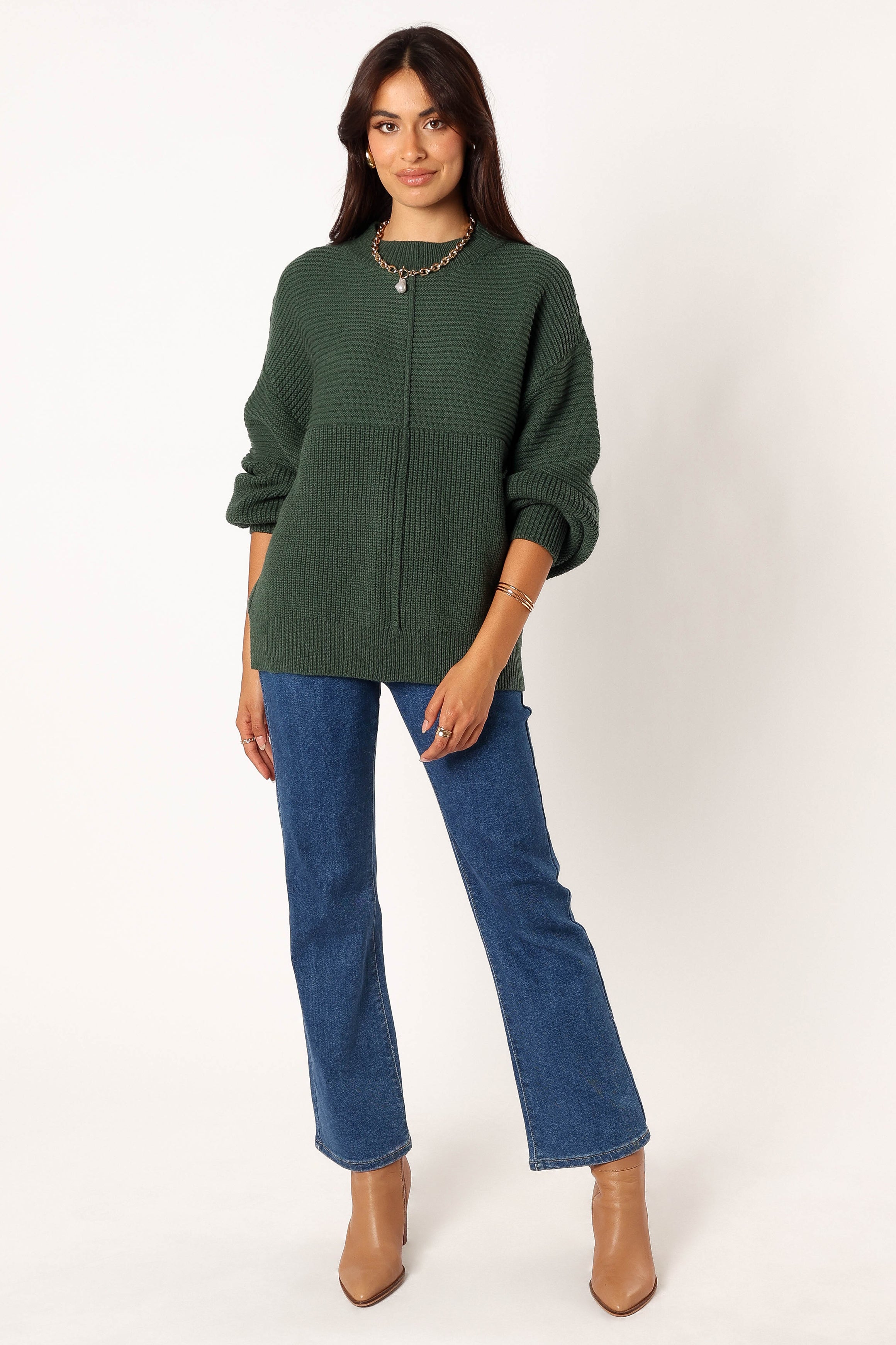 Meredith Ribbed Crewneck Knit Sweater - Green-Sunny Prom