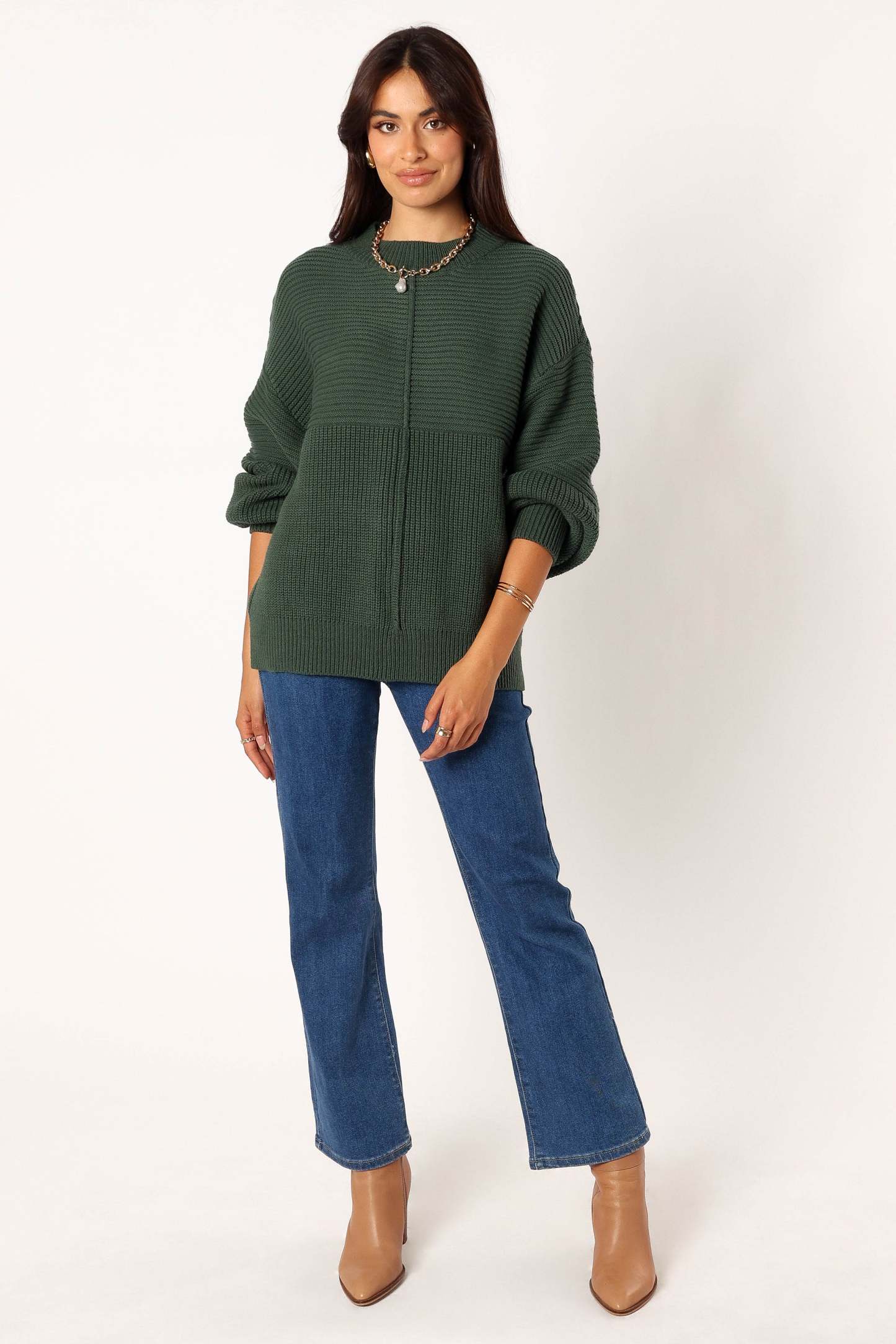 Meredith Ribbed Crewneck Knit Sweater - Green-Sunny Prom