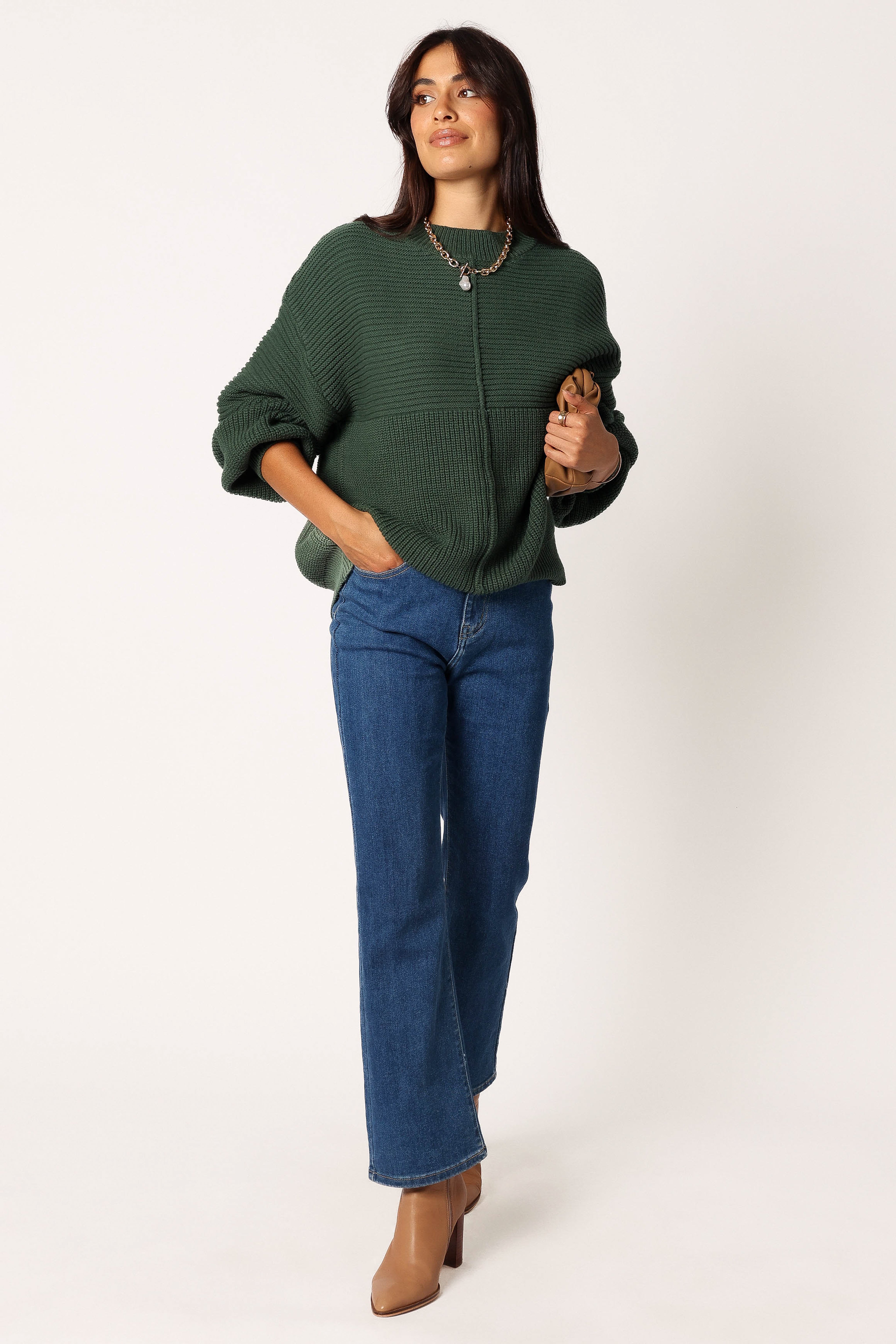 Meredith Ribbed Crewneck Knit Sweater - Green-Sunny Prom