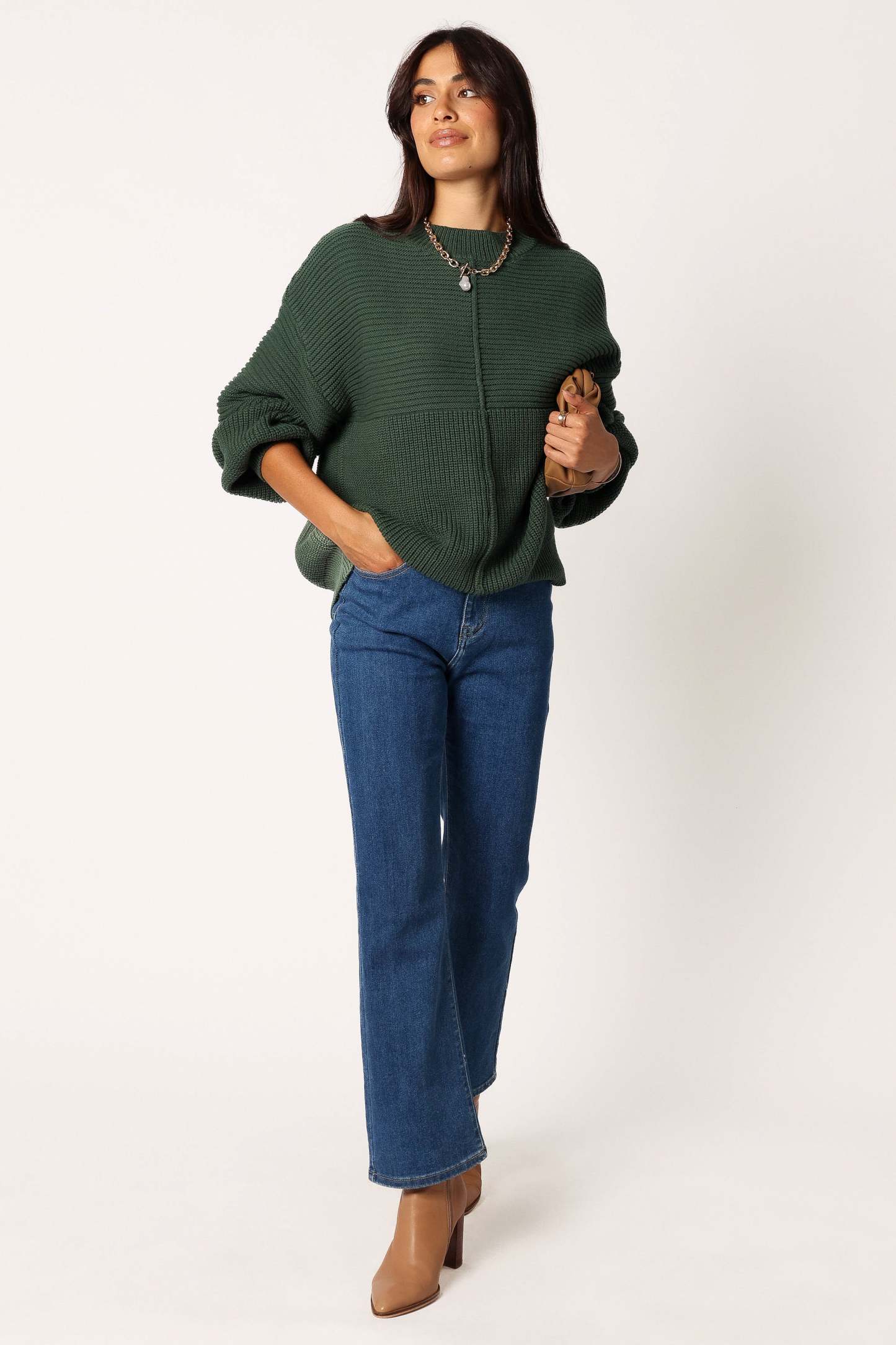 Meredith Ribbed Crewneck Knit Sweater - Green-Sunny Prom