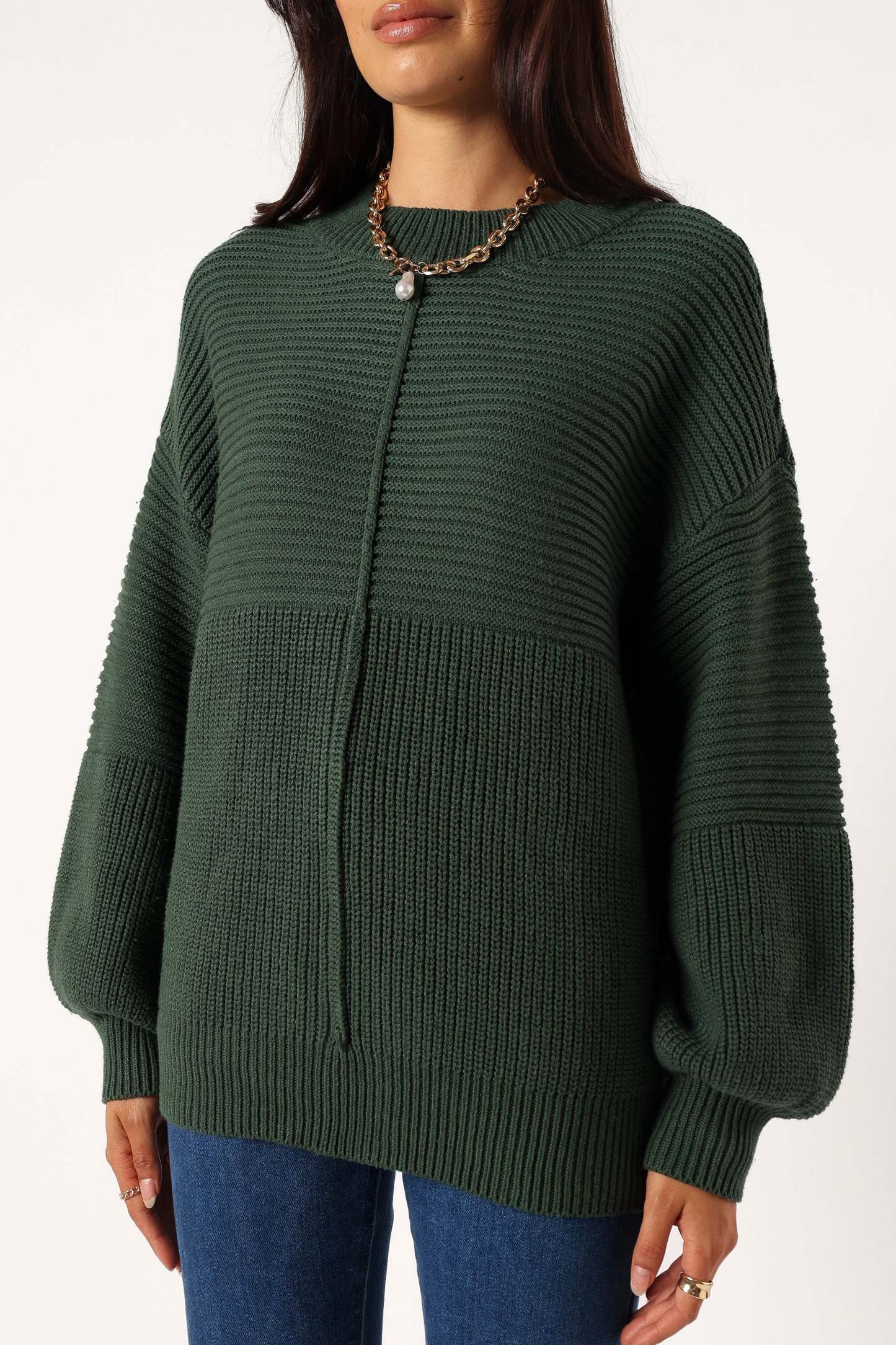 Meredith Ribbed Crewneck Knit Sweater - Green-Sunny Prom
