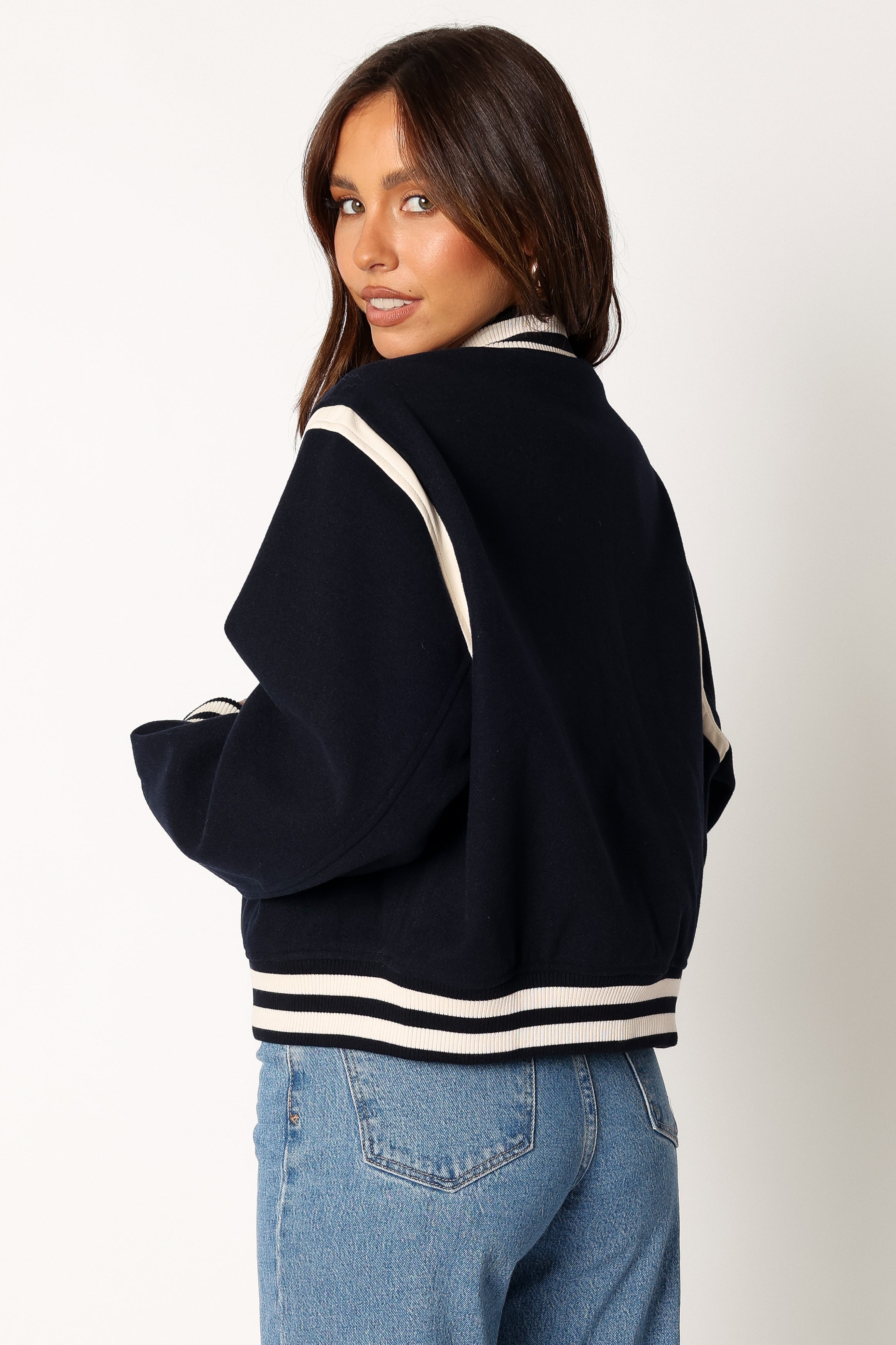 Fallon Collegiate Bomber Jacket - Dark Indigo-Sunny Prom