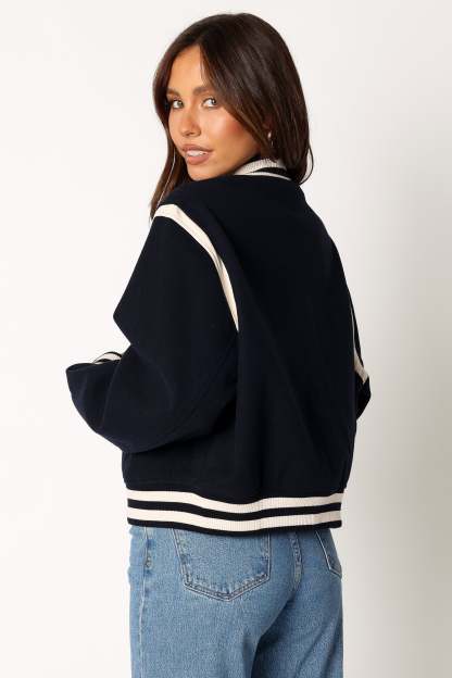 Fallon Collegiate Bomber Jacket - Dark Indigo-Sunny Prom