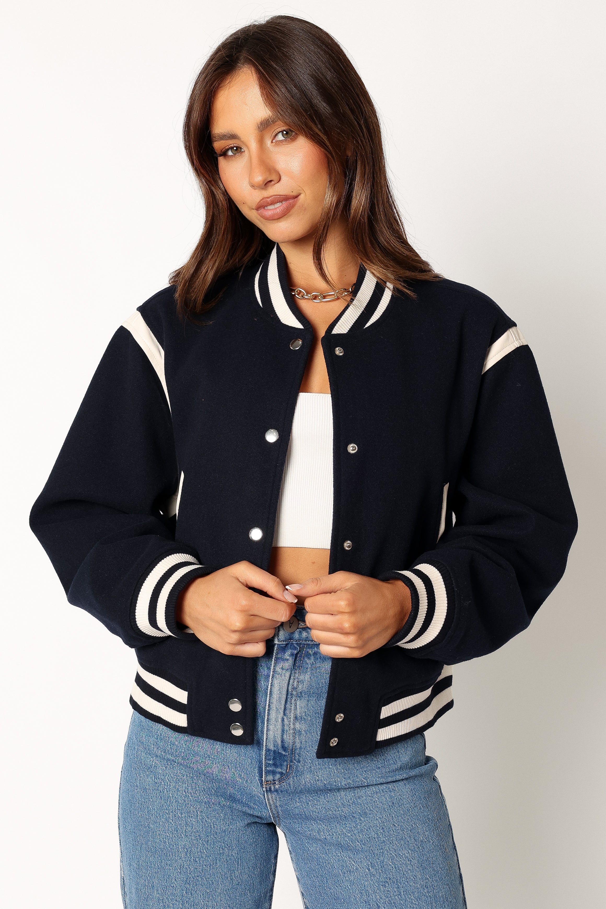 Fallon Collegiate Bomber Jacket - Dark Indigo-Sunny Prom