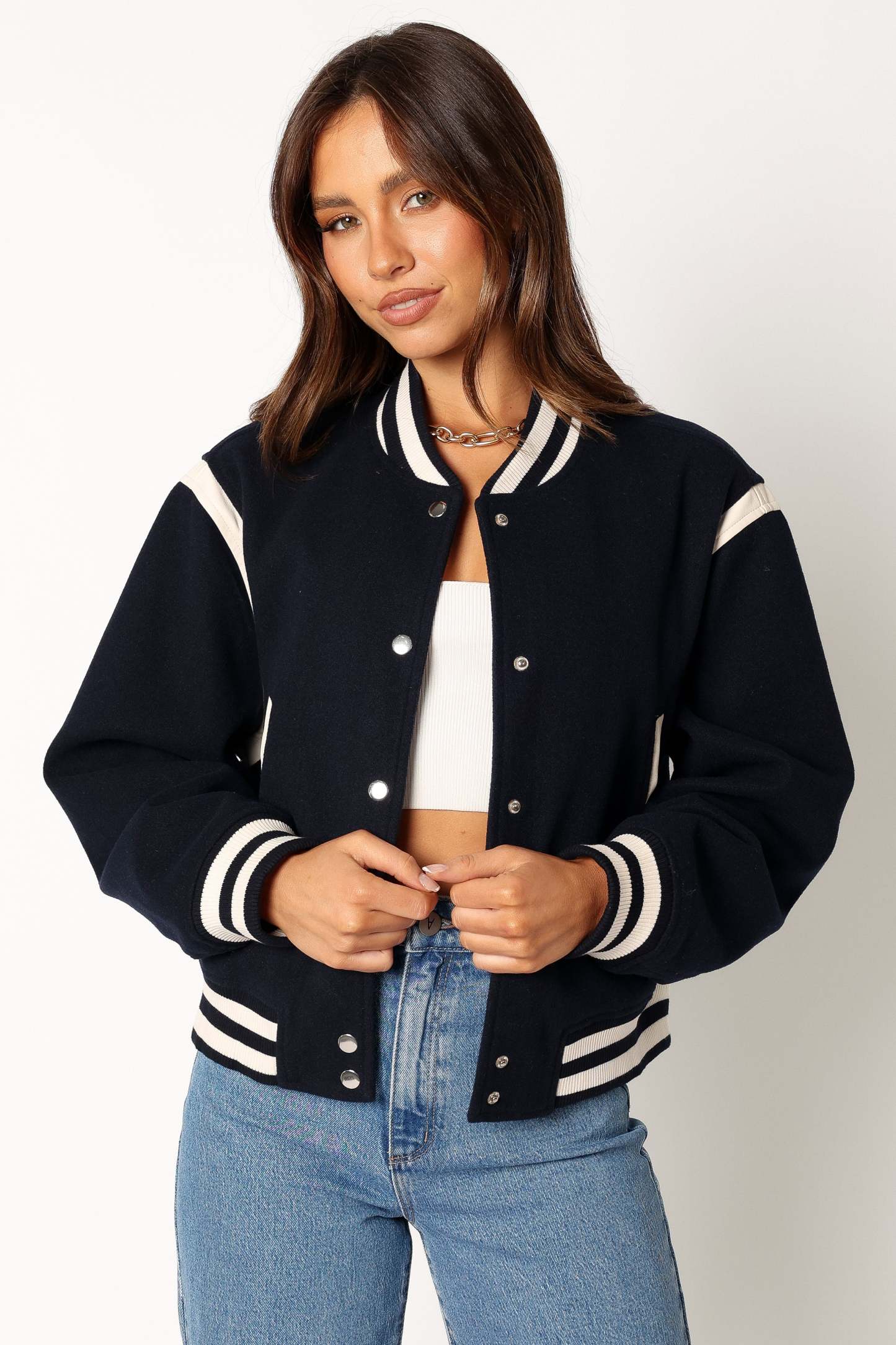 Fallon Collegiate Bomber Jacket - Dark Indigo-Sunny Prom