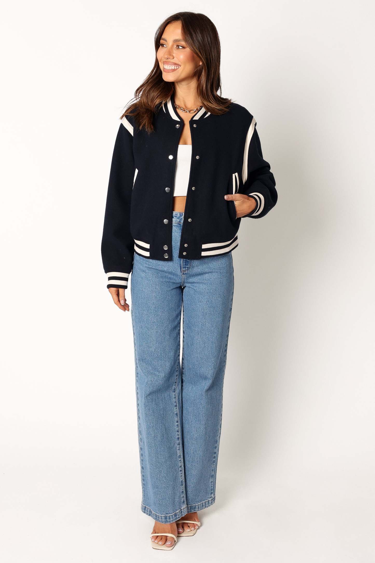 Fallon Collegiate Bomber Jacket - Dark Indigo-Sunny Prom