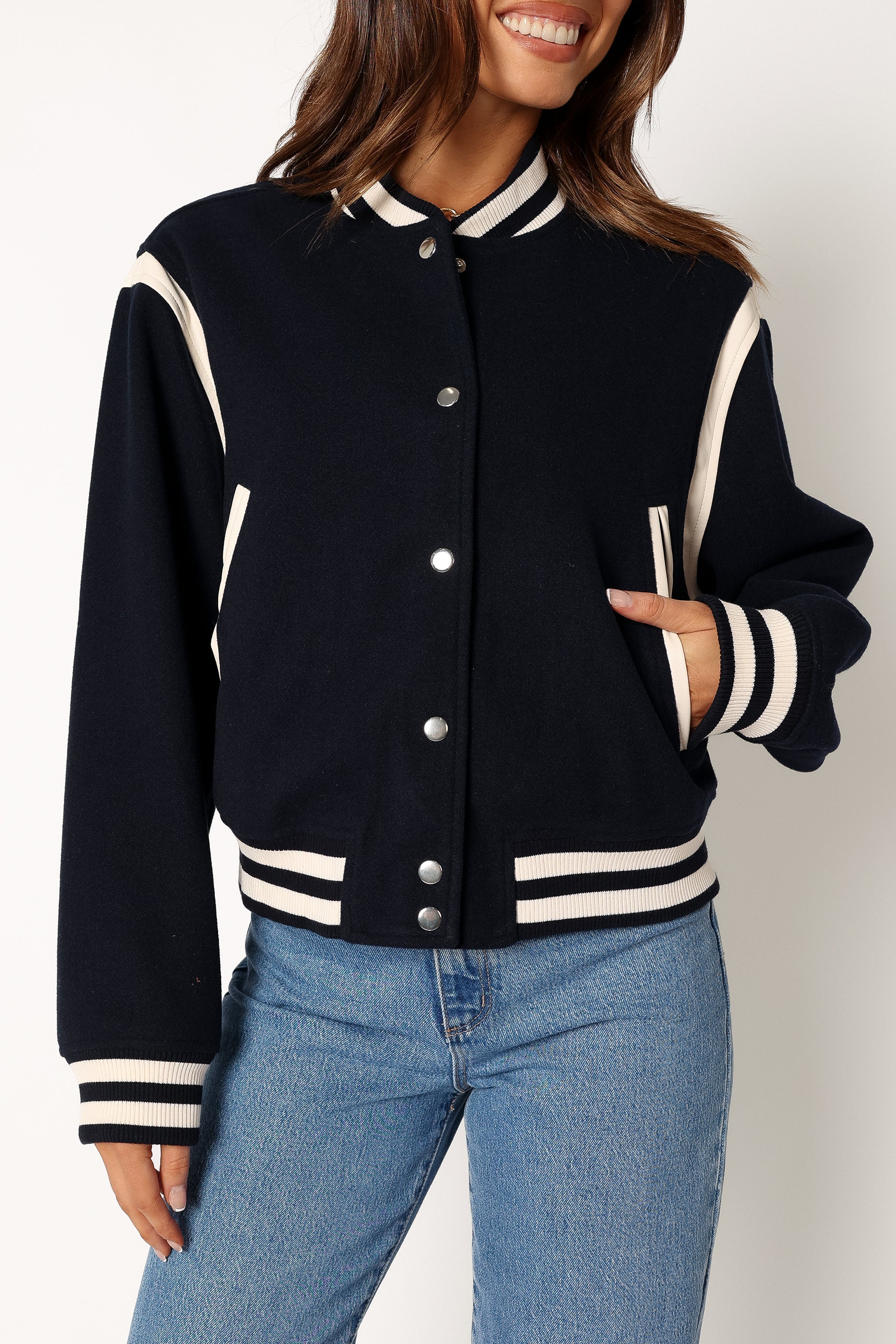 Fallon Collegiate Bomber Jacket - Dark Indigo-Sunny Prom