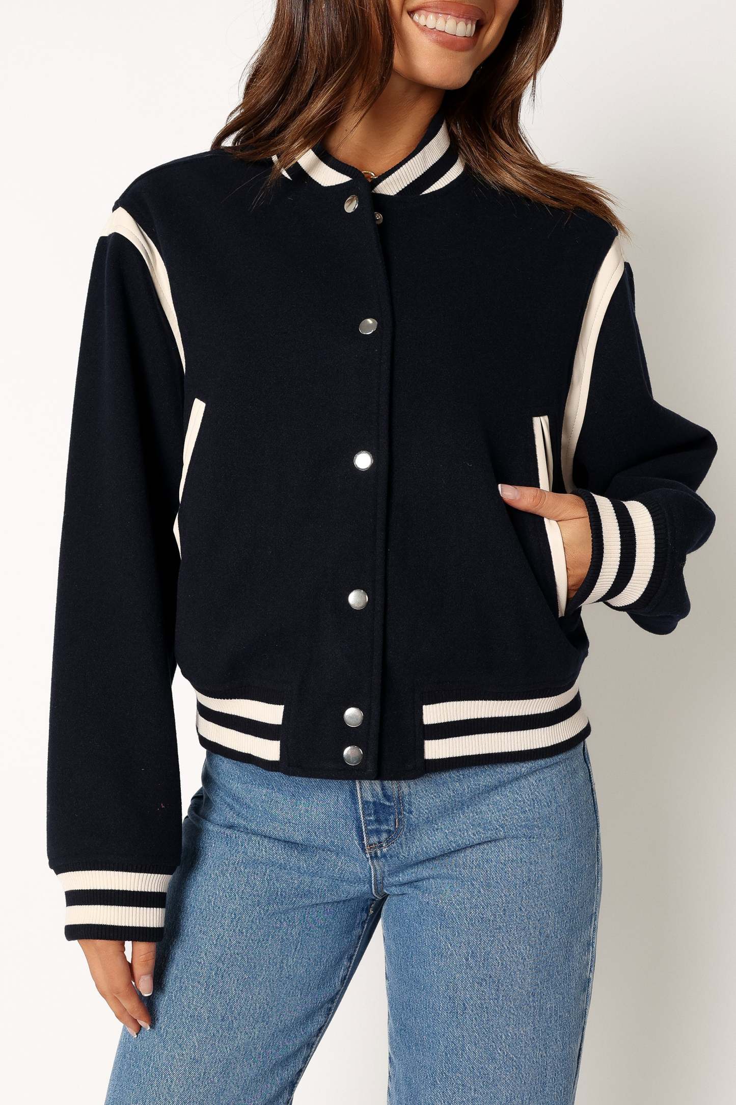 Fallon Collegiate Bomber Jacket - Dark Indigo-Sunny Prom