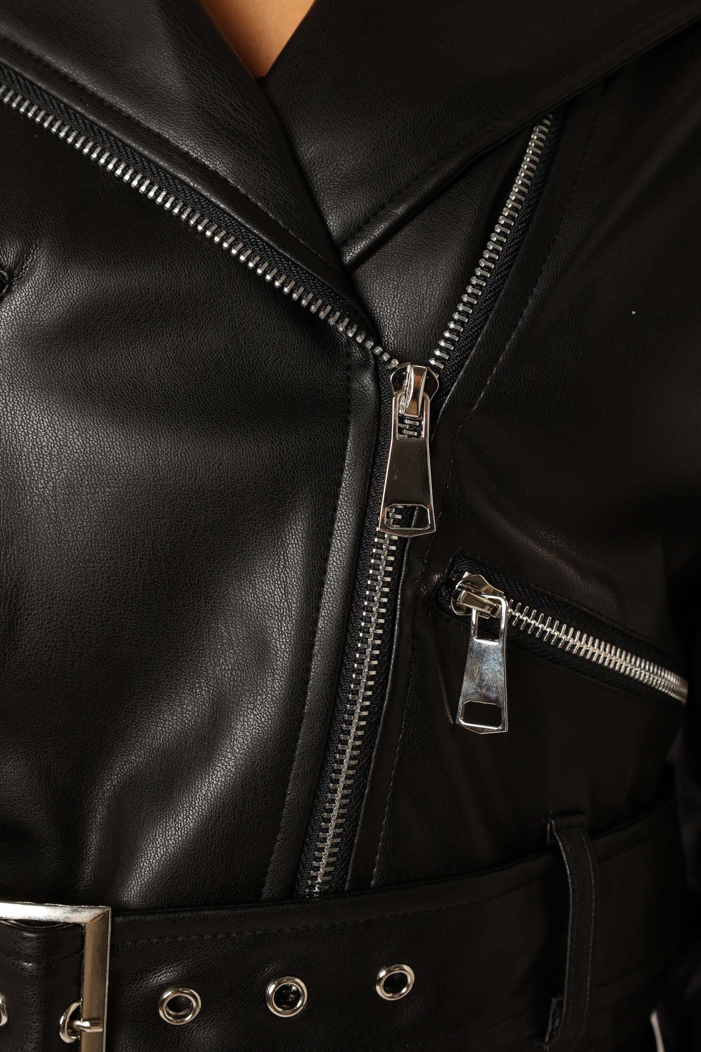 Hanna Ruffle Sleeve Faux Leather Jacket - Black-Sunny Prom