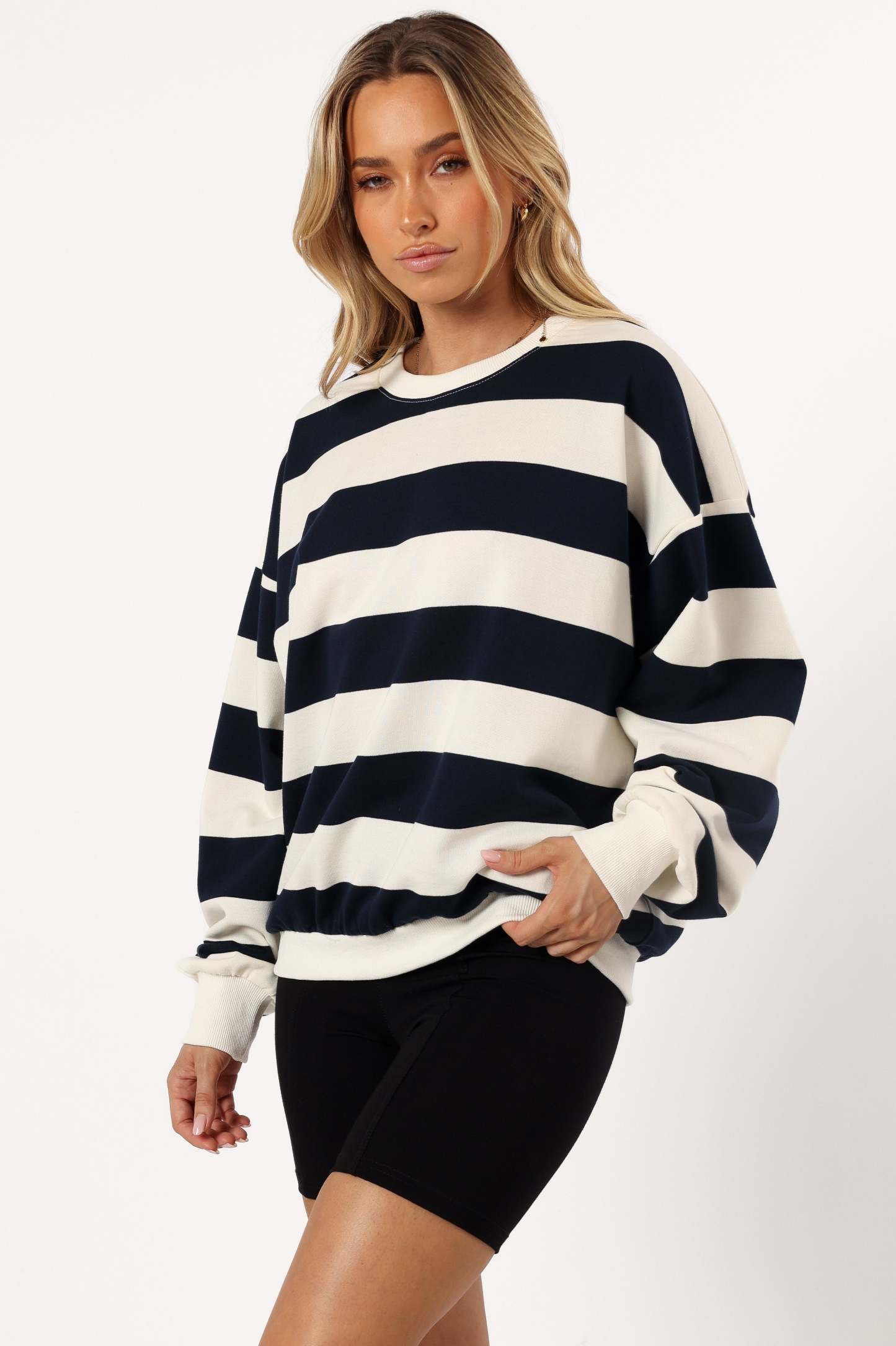 Karra Oversized Stripe Sweatshirt - Cream/Navy-Sunny Prom