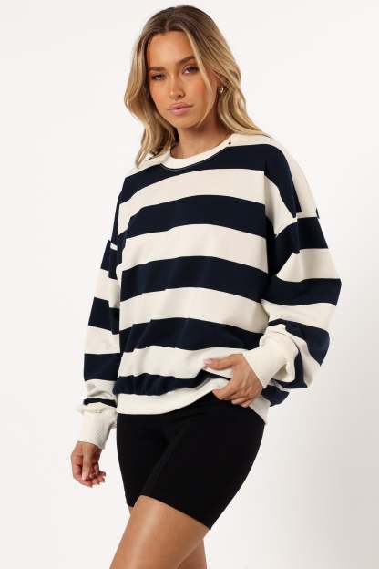 Karra Oversized Stripe Sweatshirt - Cream/Navy-Sunny Prom