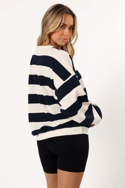 Karra Oversized Stripe Sweatshirt - Cream/Navy-Sunny Prom