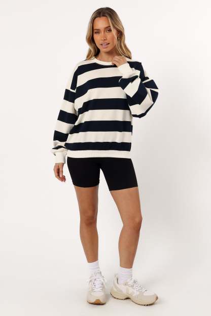 Karra Oversized Stripe Sweatshirt - Cream/Navy-Sunny Prom