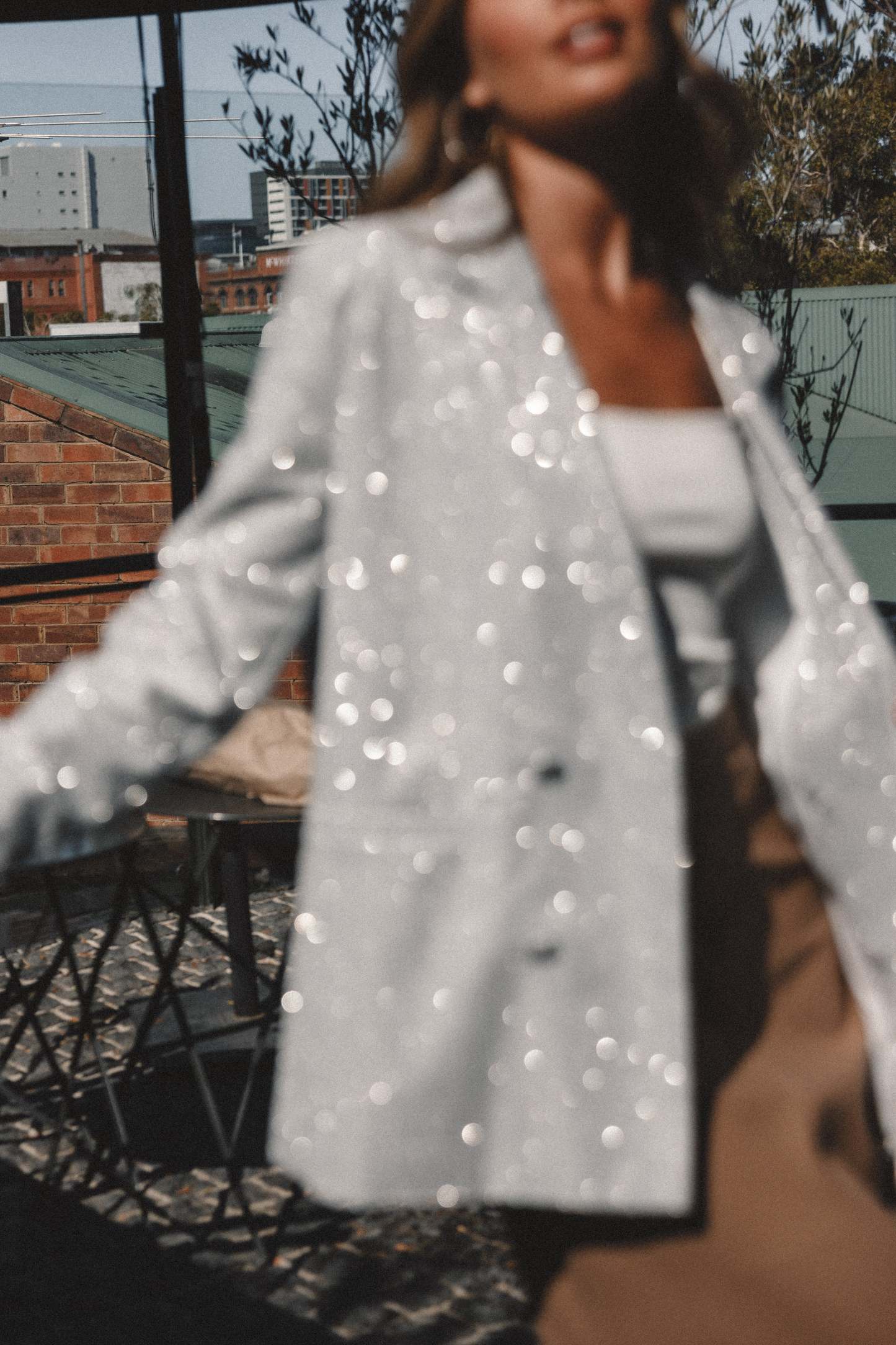 Kensley Shimmer Double Button Blazer - Silver-Sunny Prom