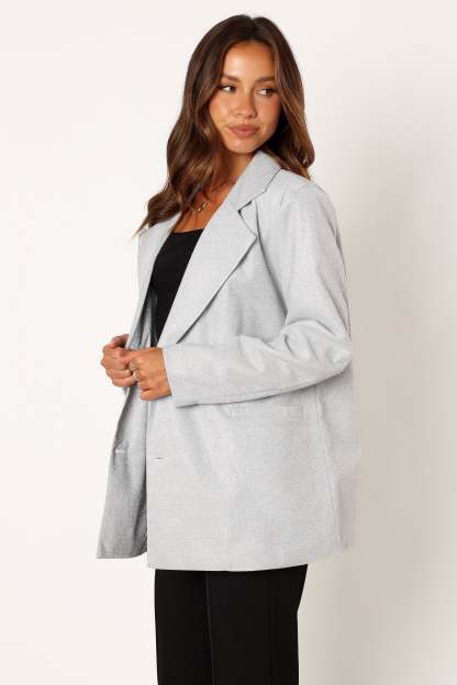 Kensley Shimmer Double Button Blazer - Silver-Sunny Prom