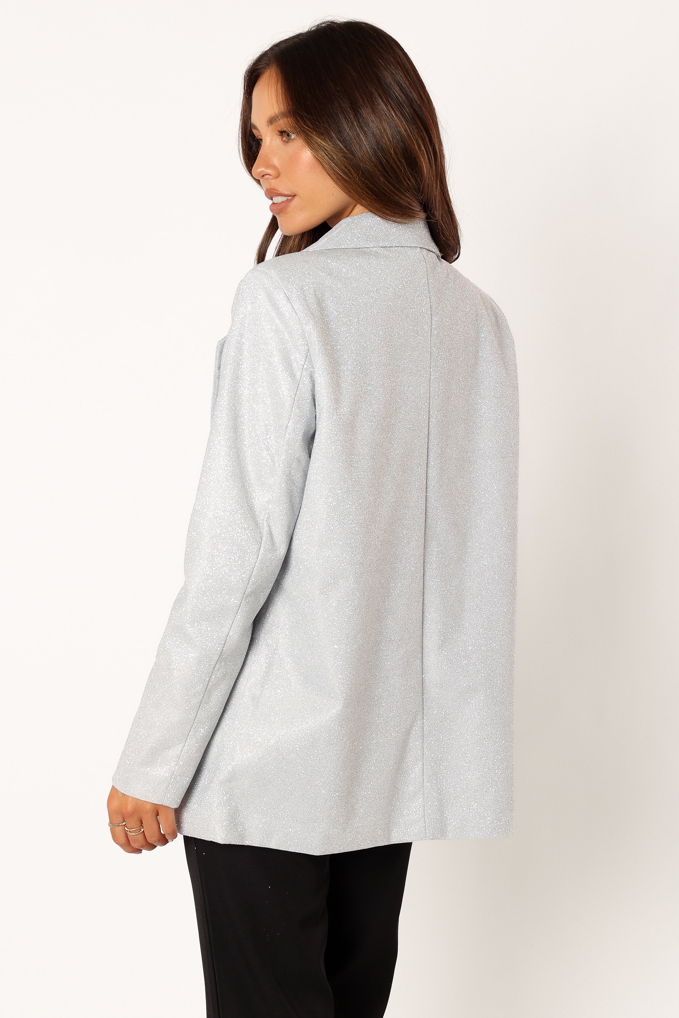 Kensley Shimmer Double Button Blazer - Silver-Sunny Prom