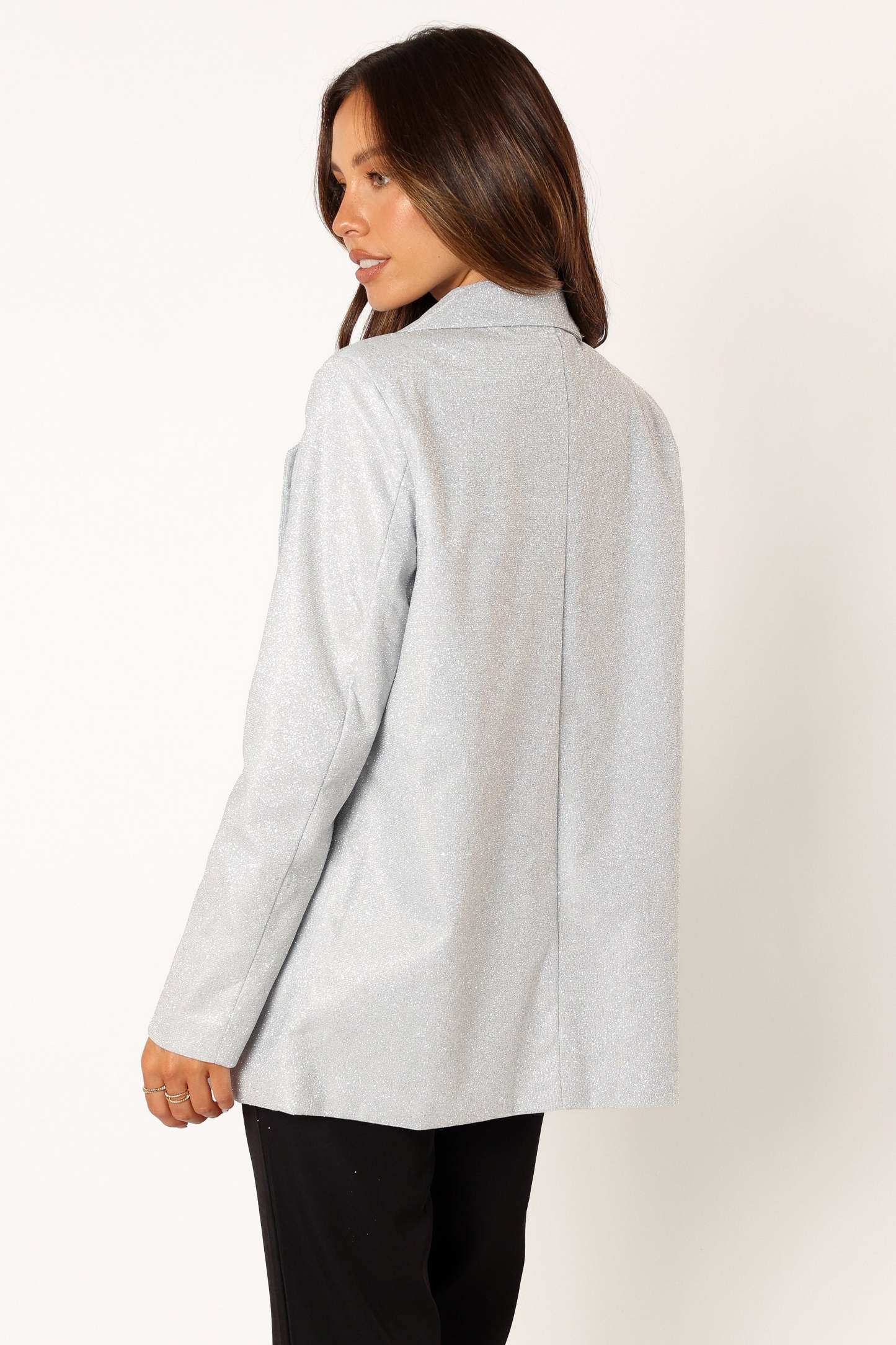 Kensley Shimmer Double Button Blazer - Silver-Sunny Prom