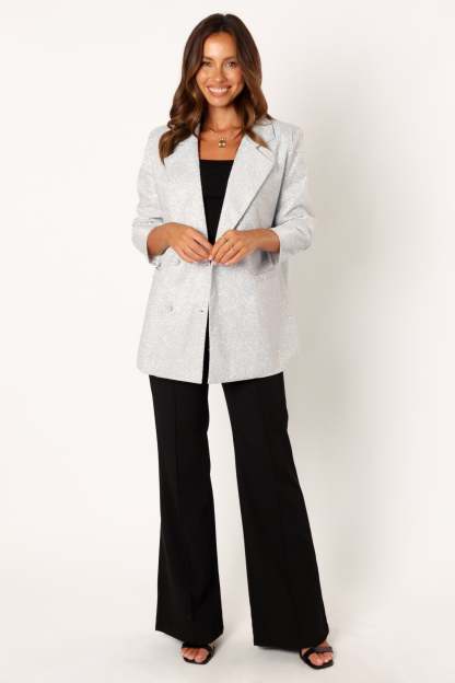 Kensley Shimmer Double Button Blazer - Silver-Sunny Prom