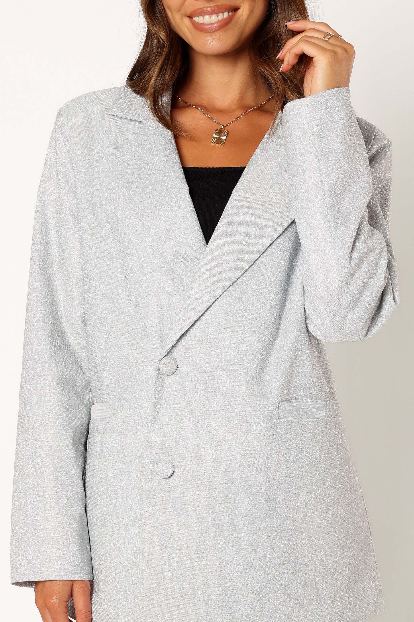 Kensley Shimmer Double Button Blazer - Silver-Sunny Prom