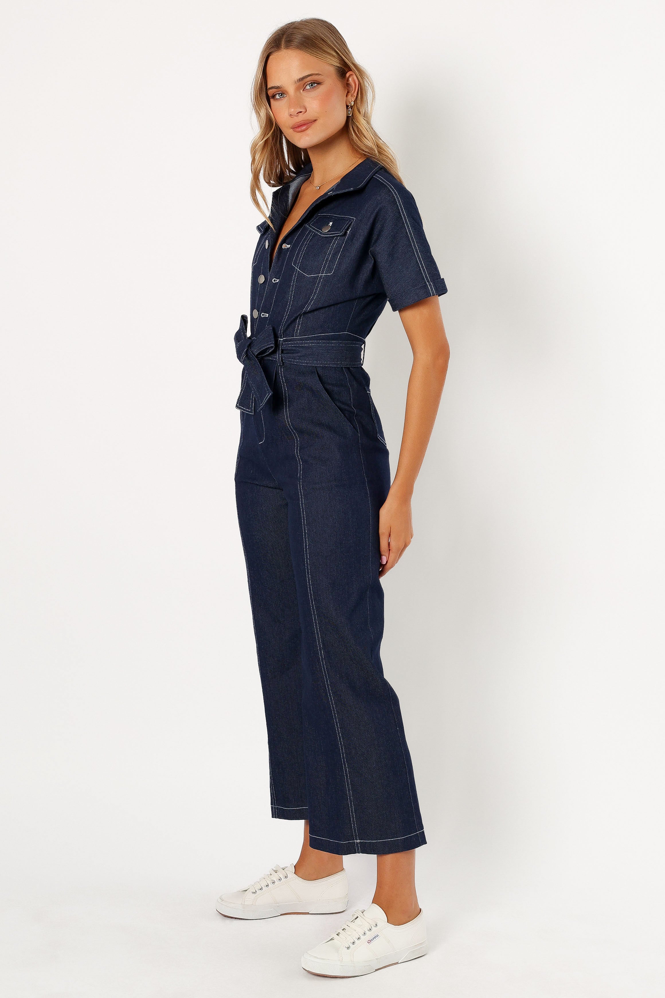 Demi Contrast Stitch Jumpsuit - Dark Denim-Sunny Prom