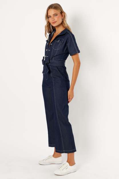 Demi Contrast Stitch Jumpsuit - Dark Denim-Sunny Prom
