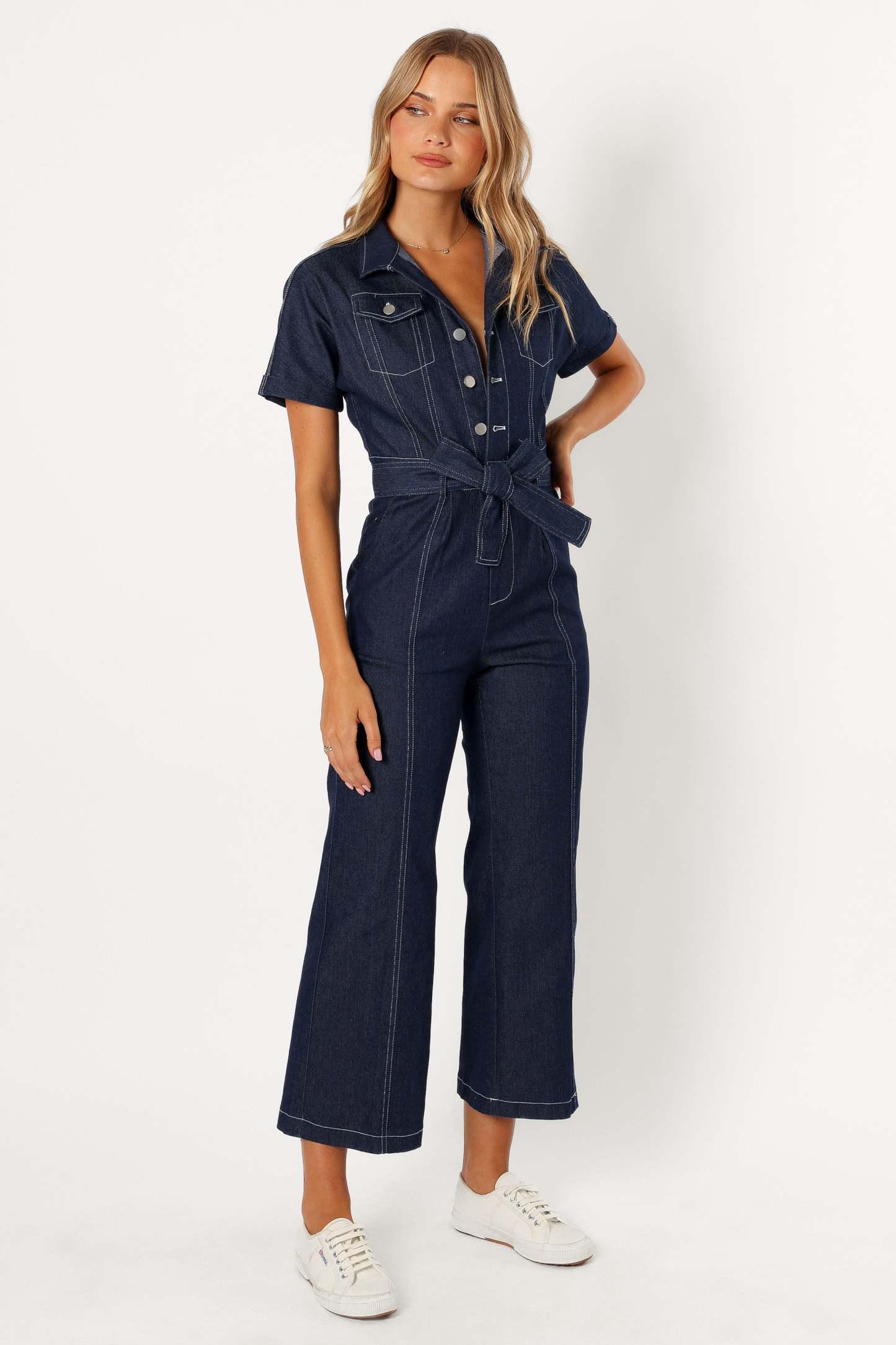 Demi Contrast Stitch Jumpsuit - Dark Denim-Sunny Prom
