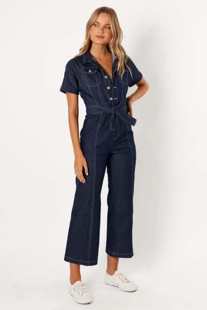 Demi Contrast Stitch Jumpsuit - Dark Denim-Sunny Prom