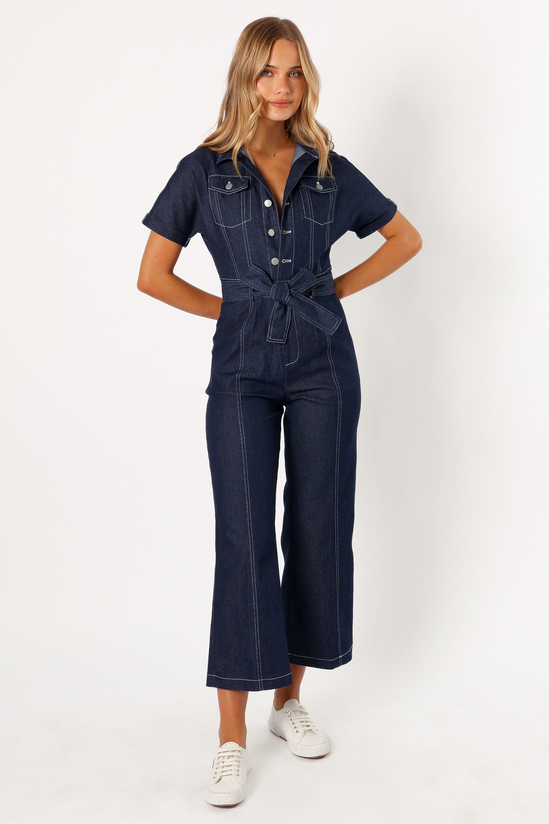 Demi Contrast Stitch Jumpsuit - Dark Denim-Sunny Prom