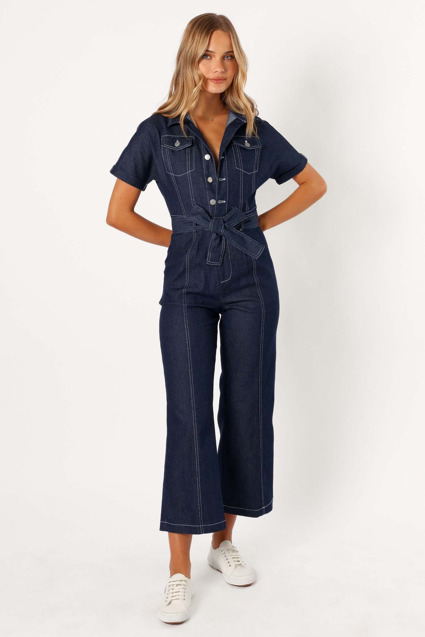 Demi Contrast Stitch Jumpsuit - Dark Denim-Sunny Prom
