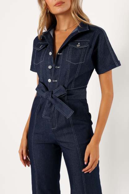 Demi Contrast Stitch Jumpsuit - Dark Denim-Sunny Prom