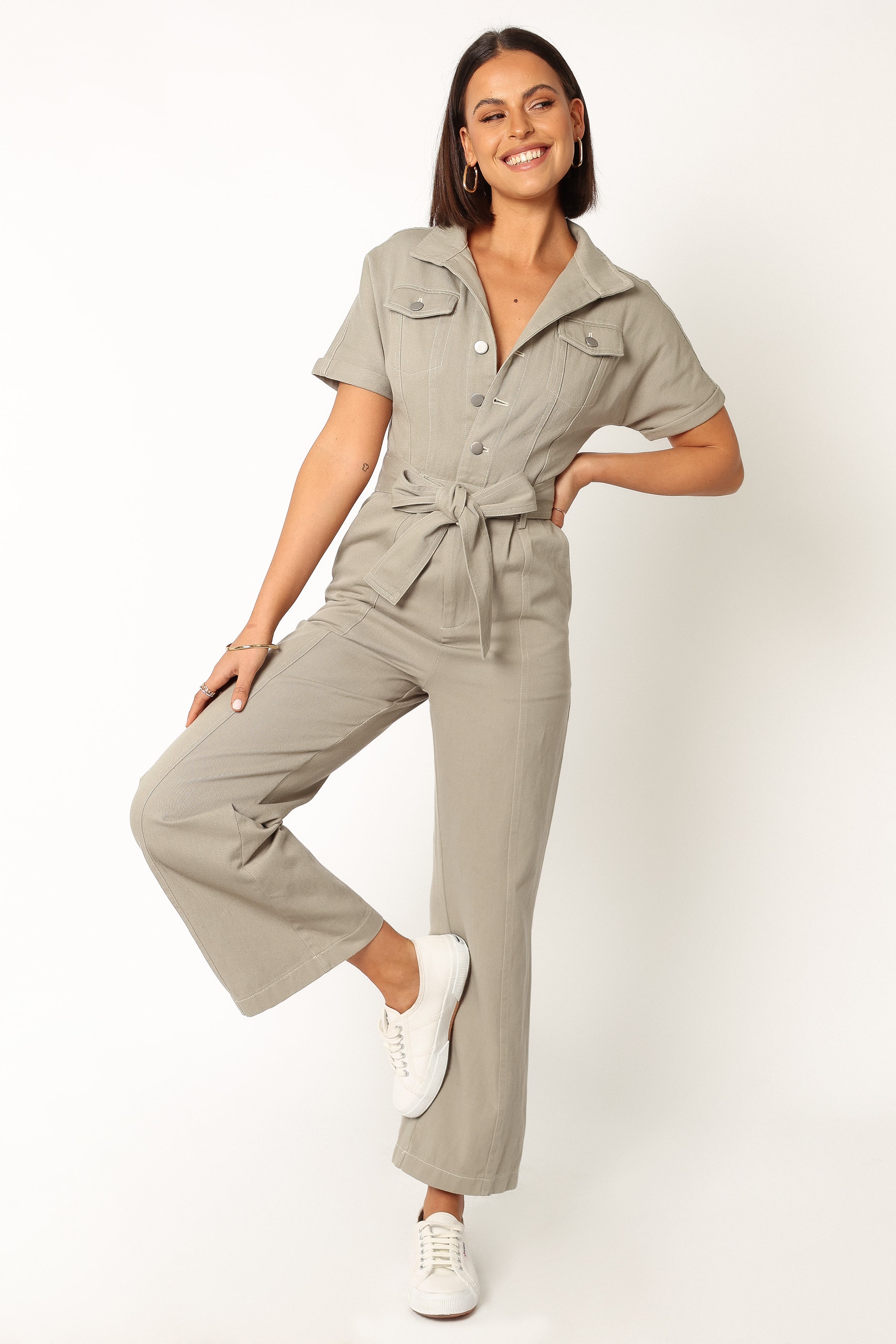 Demi Contrast Stitch Jumpsuit - Olive-Sunny Prom
