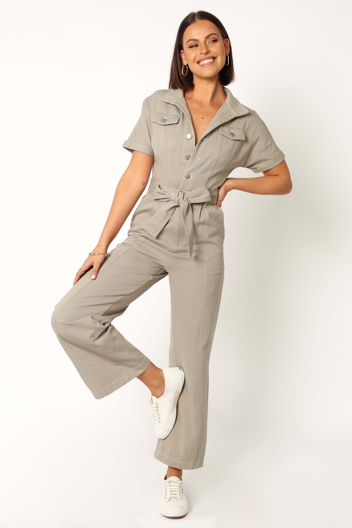 Demi Contrast Stitch Jumpsuit - Olive-Sunny Prom