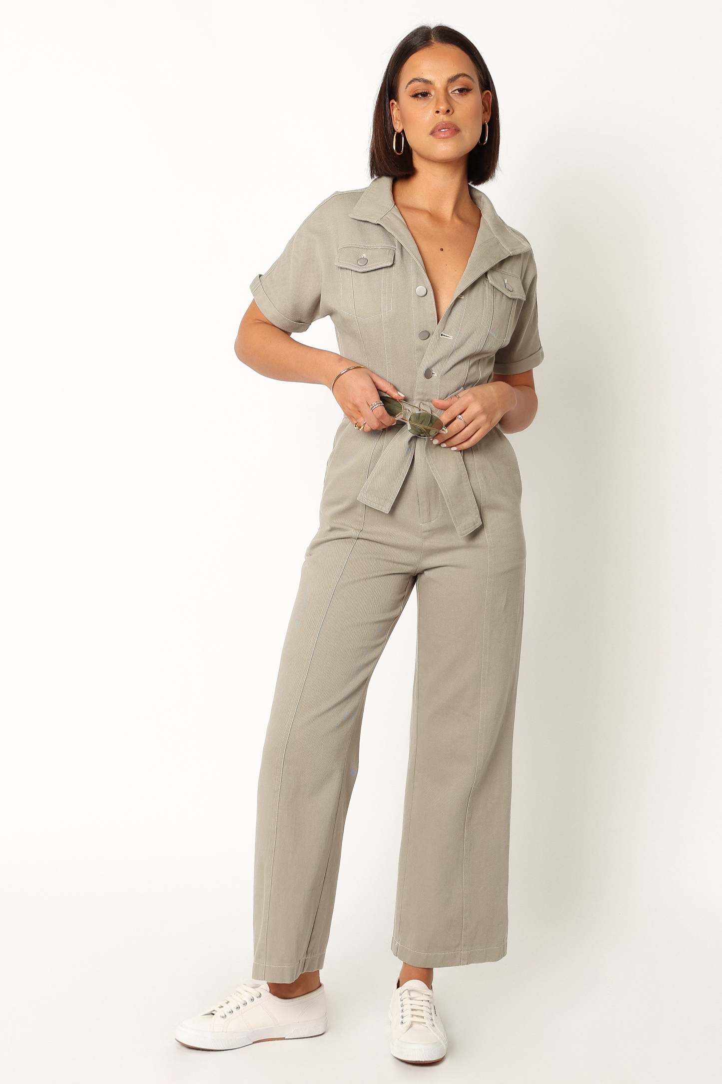 Demi Contrast Stitch Jumpsuit - Olive-Sunny Prom