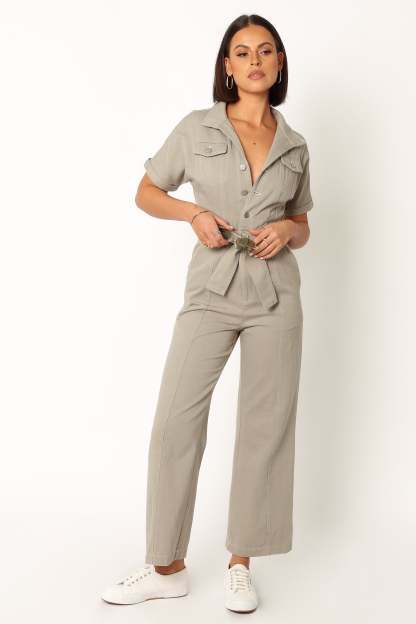 Demi Contrast Stitch Jumpsuit - Olive-Sunny Prom