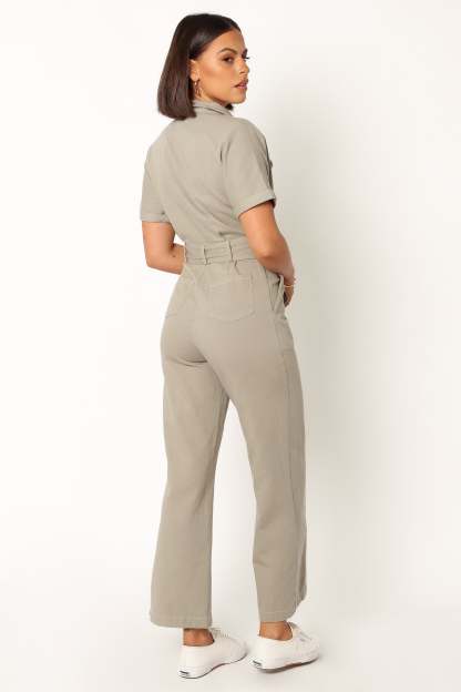 Demi Contrast Stitch Jumpsuit - Olive-Sunny Prom