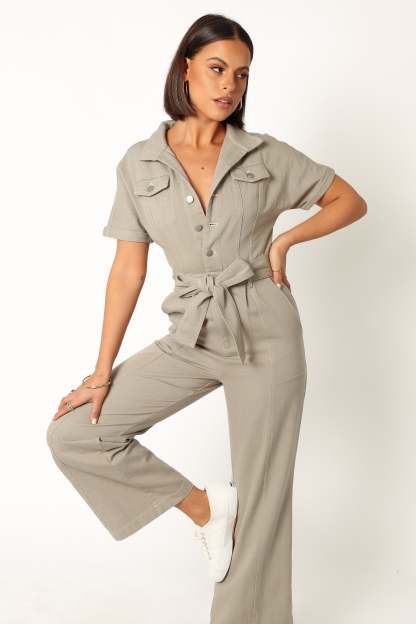 Demi Contrast Stitch Jumpsuit - Olive-Sunny Prom