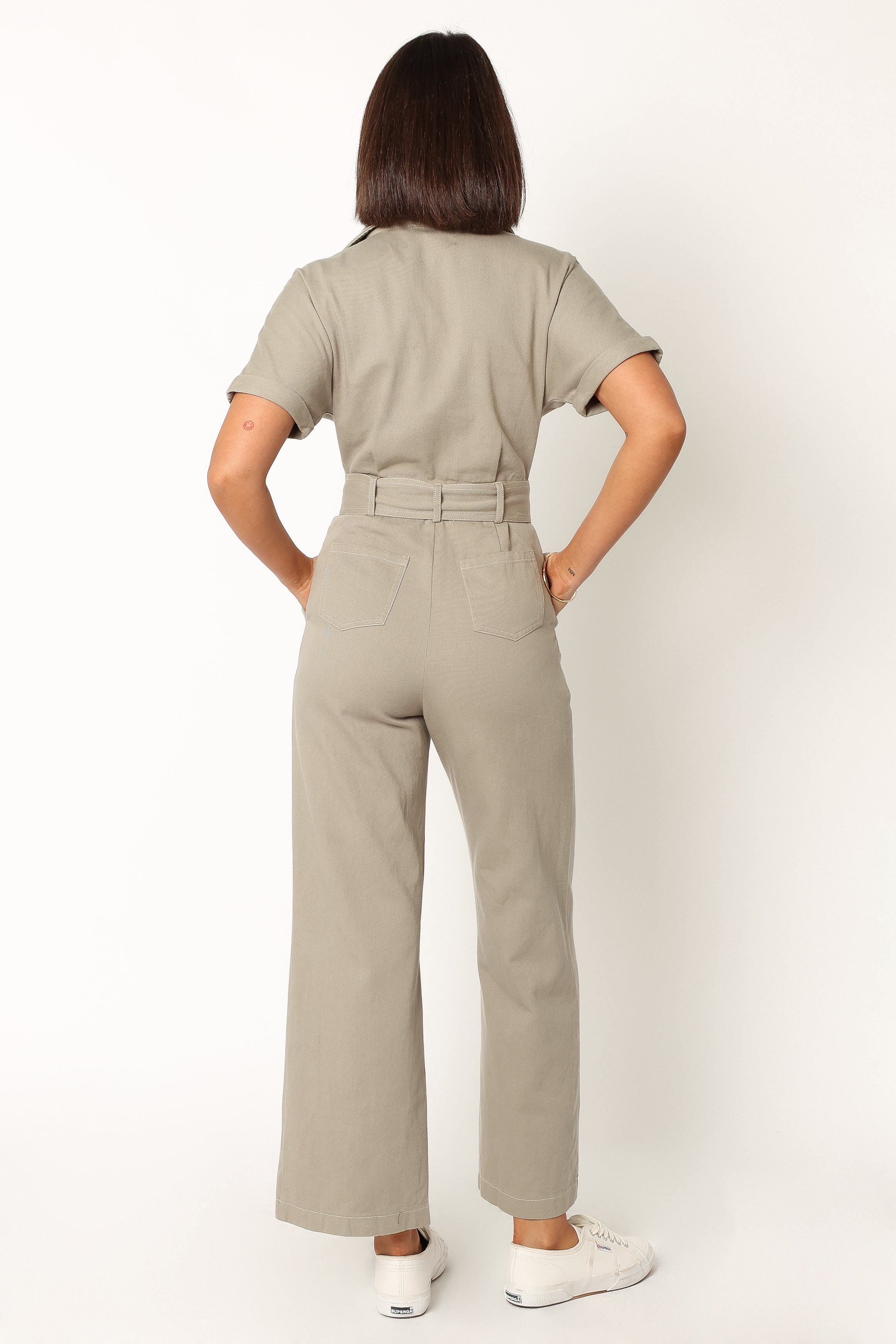 Demi Contrast Stitch Jumpsuit - Olive-Sunny Prom