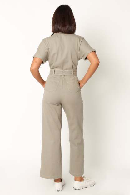 Demi Contrast Stitch Jumpsuit - Olive-Sunny Prom