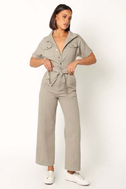 Demi Contrast Stitch Jumpsuit - Olive-Sunny Prom
