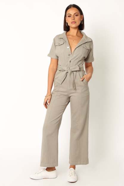Demi Contrast Stitch Jumpsuit - Olive-Sunny Prom