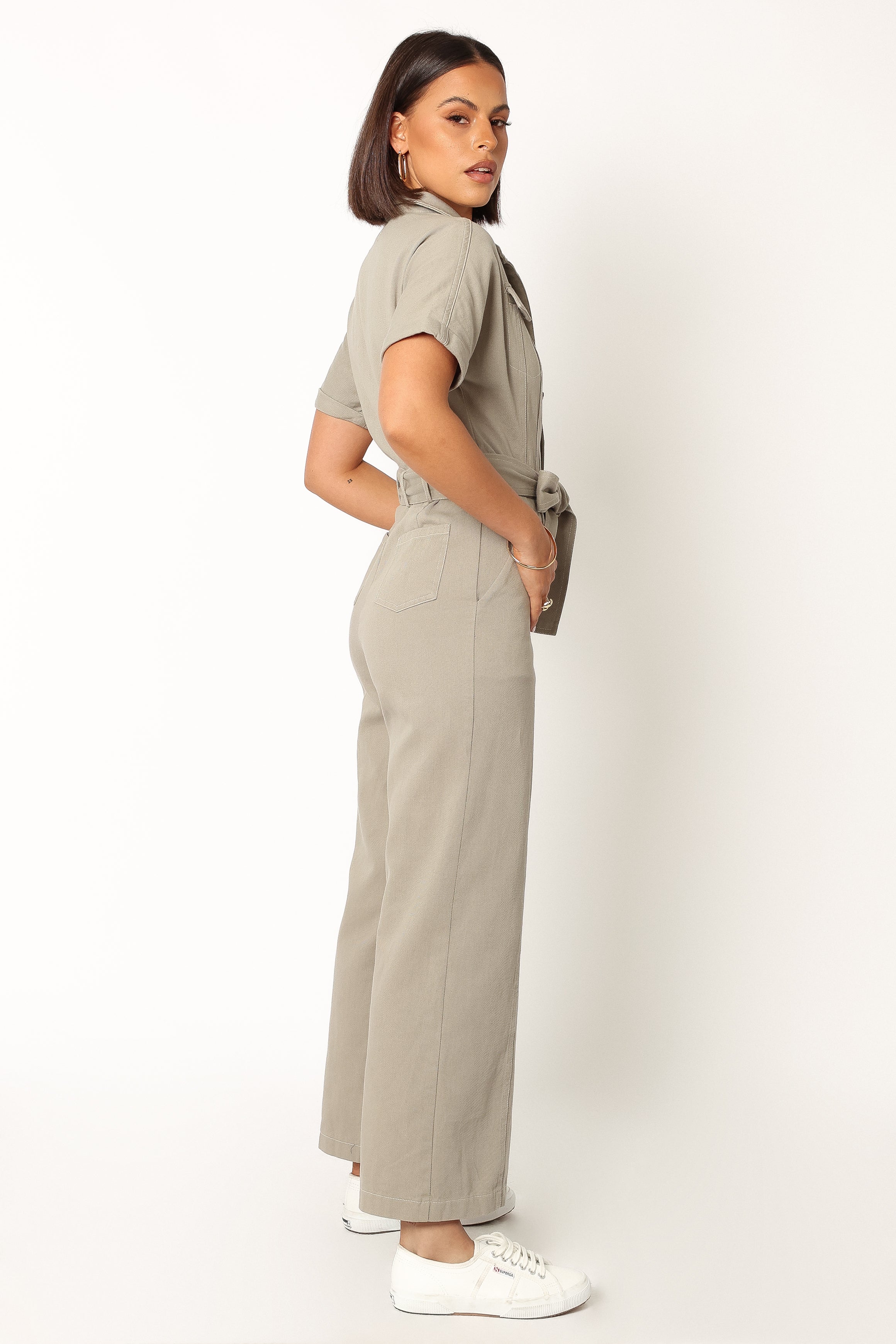 Demi Contrast Stitch Jumpsuit - Olive-Sunny Prom