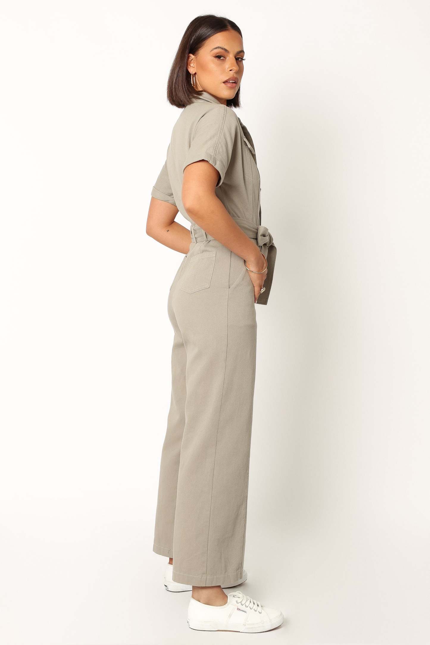 Demi Contrast Stitch Jumpsuit - Olive-Sunny Prom