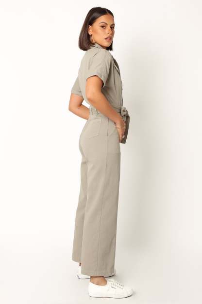 Demi Contrast Stitch Jumpsuit - Olive-Sunny Prom