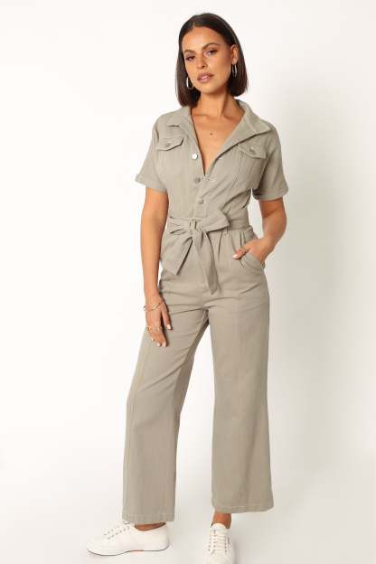 Demi Contrast Stitch Jumpsuit - Olive-Sunny Prom