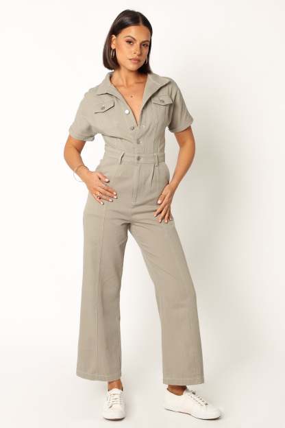 Demi Contrast Stitch Jumpsuit - Olive-Sunny Prom